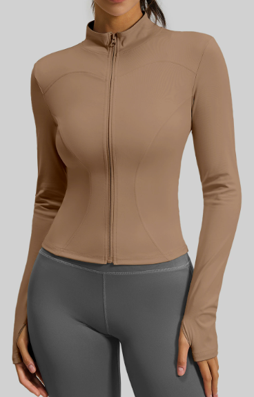 Women's Stand Collar Long Sleeve Yoga Jacket, Slim Fit & Tight Cut for Running & Fitness