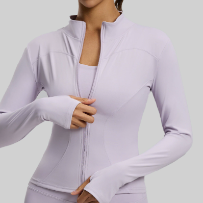 Women's Stand Collar Long Sleeve Yoga Jacket, Slim Fit & Tight Cut for Running & Fitness