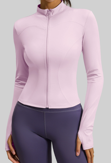 Women's Stand Collar Long Sleeve Yoga Jacket, Slim Fit & Tight Cut for Running & Fitness