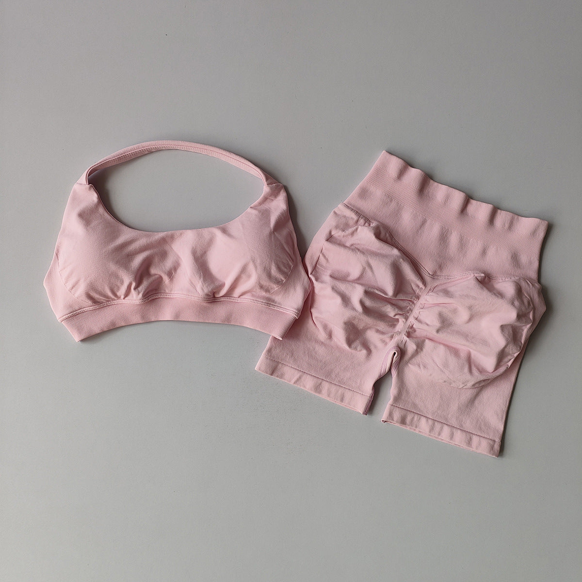 Women Halter Neck High Waist Yoga Tracksuit Slim Fitness Shorts Set