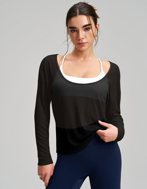 New loose and thin yoga wear for women, breathable and quick-drying fitness tops, long-sleeved Pilates blouses