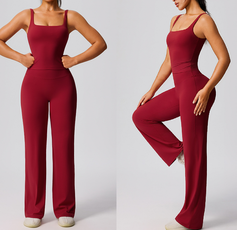 PLUS SIZE New Women's Wide Leg Fitness Set, Outdoor Running Yoga Outfits, Slim Fit Straight Leg Workout Pants