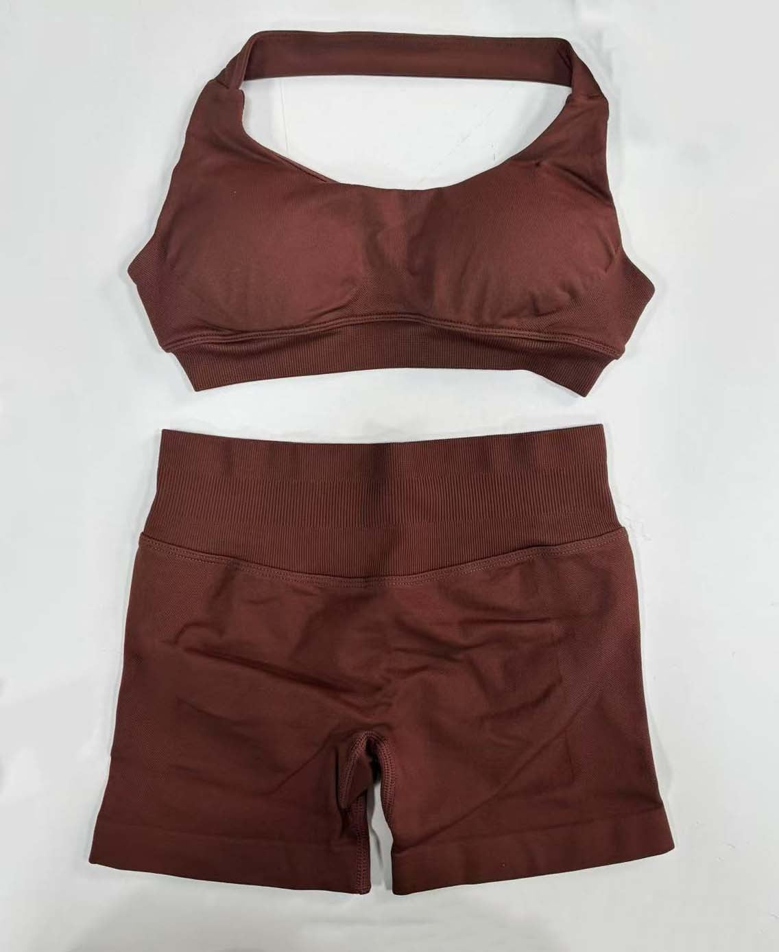 Women Halter Neck High Waist Yoga Tracksuit Slim Fitness Shorts Set 1