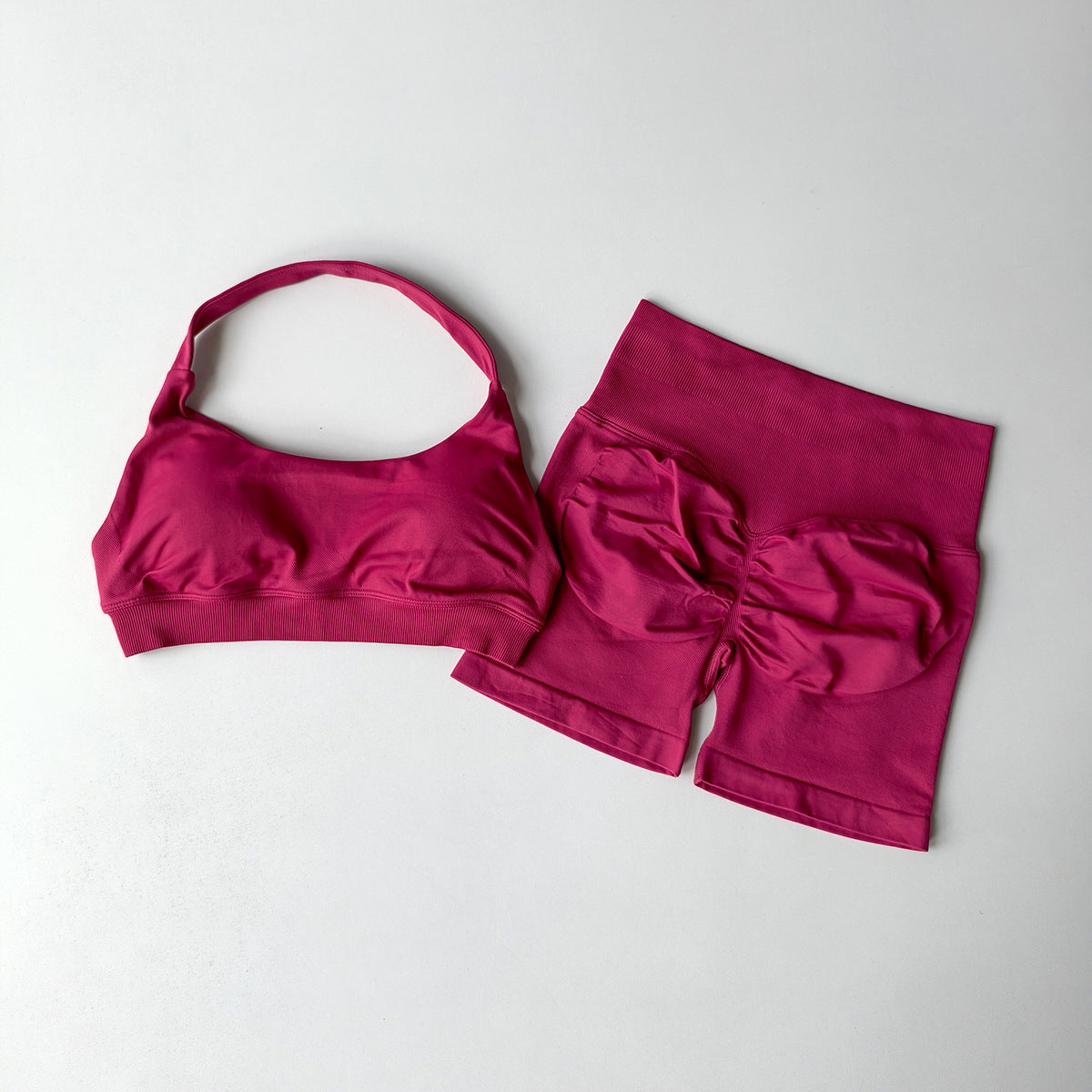 Women Halter Neck High Waist Yoga Tracksuit Slim Fitness Shorts Set