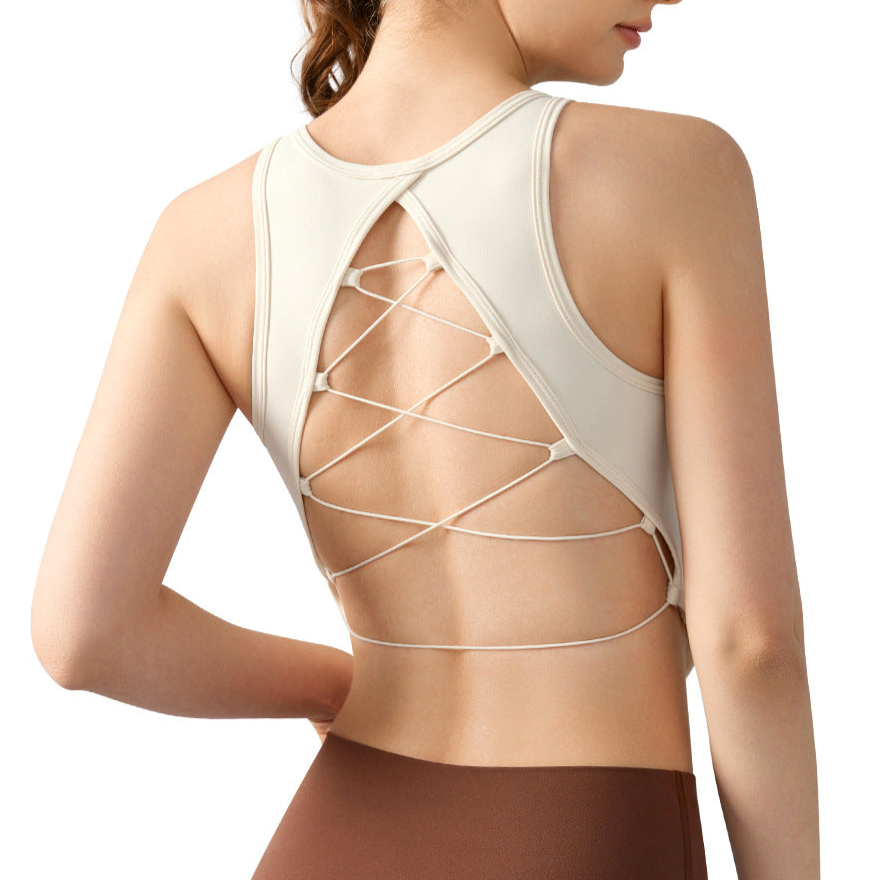 Yoga vest sexy cross backless fixed cup fitness top 4 colors