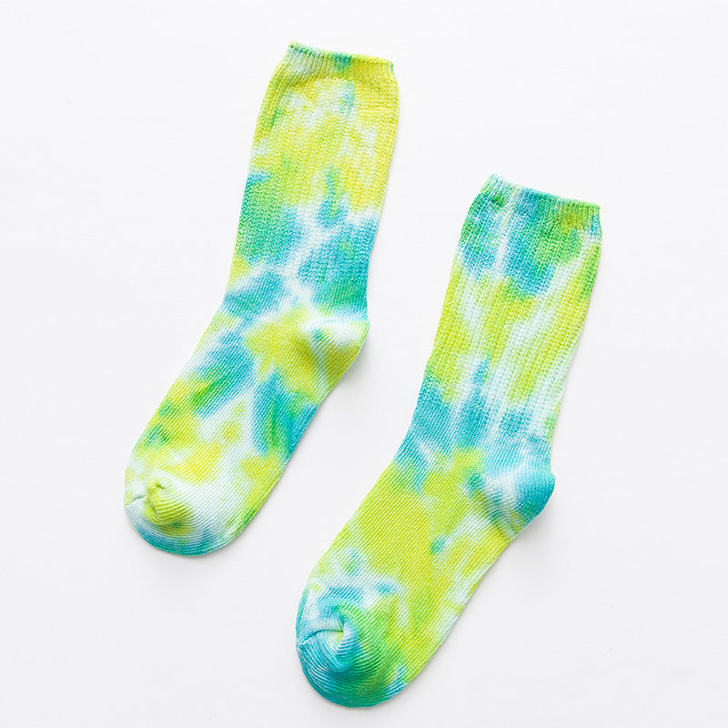 Double needle pile pile tie dyed medium tube tide socks women 6 colors MOQ:10PCS