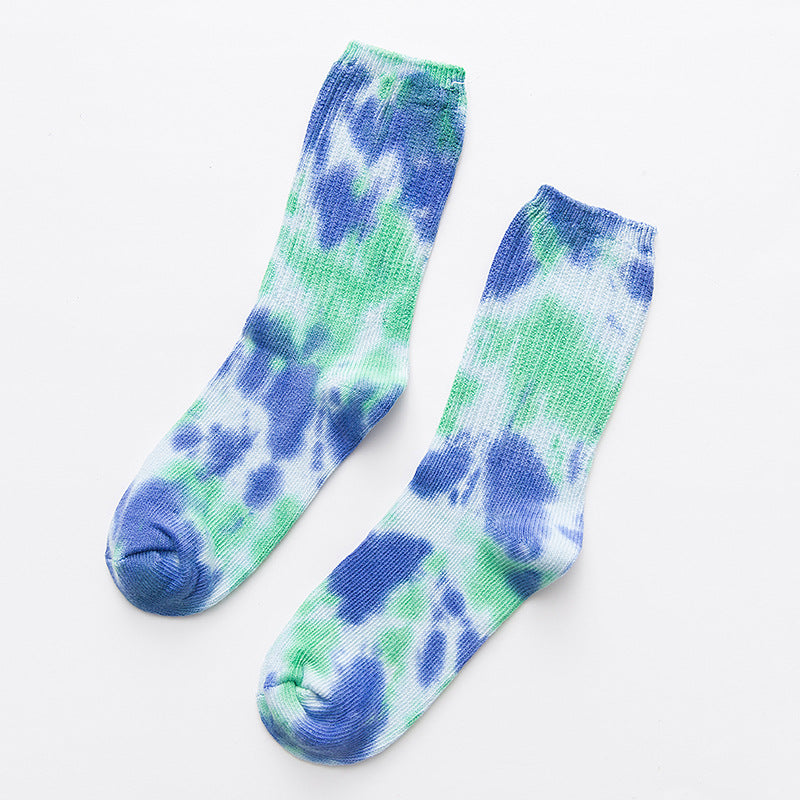 Double needle pile pile tie dyed medium tube tide socks women 6 colors MOQ:10PCS