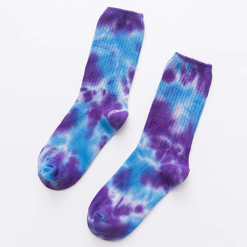 Double needle pile pile tie dyed medium tube tide socks women 6 colors MOQ:10PCS
