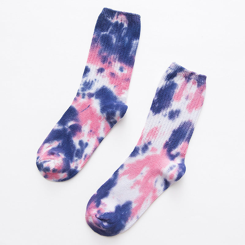 Double needle pile pile tie dyed medium tube tide socks women 6 colors MOQ:10PCS