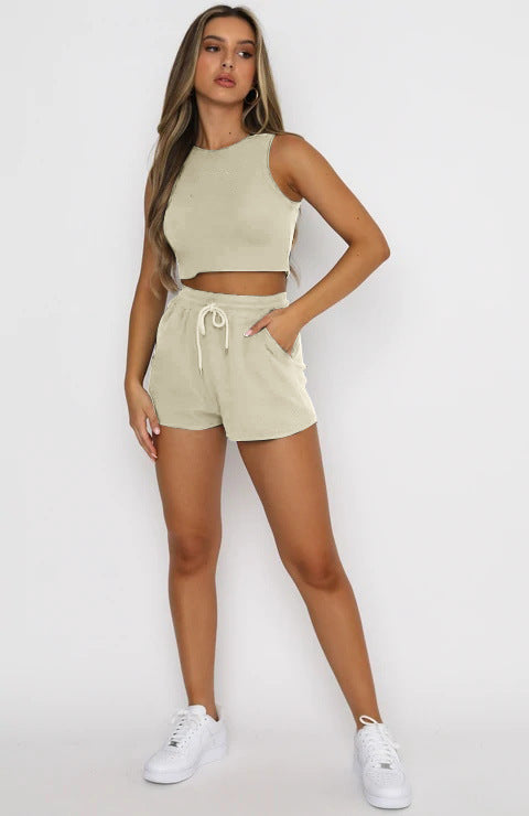 Summer suit Solid color tank top Short sleeveless crop women's dress 4 colors