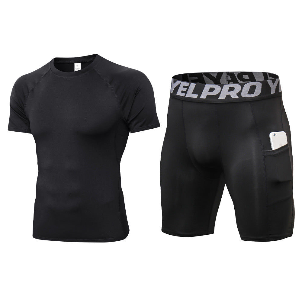 Breathable Quick Drying Tight Short Sleeve Shorts Sportswear two-piece set 01217+1084 5 colors