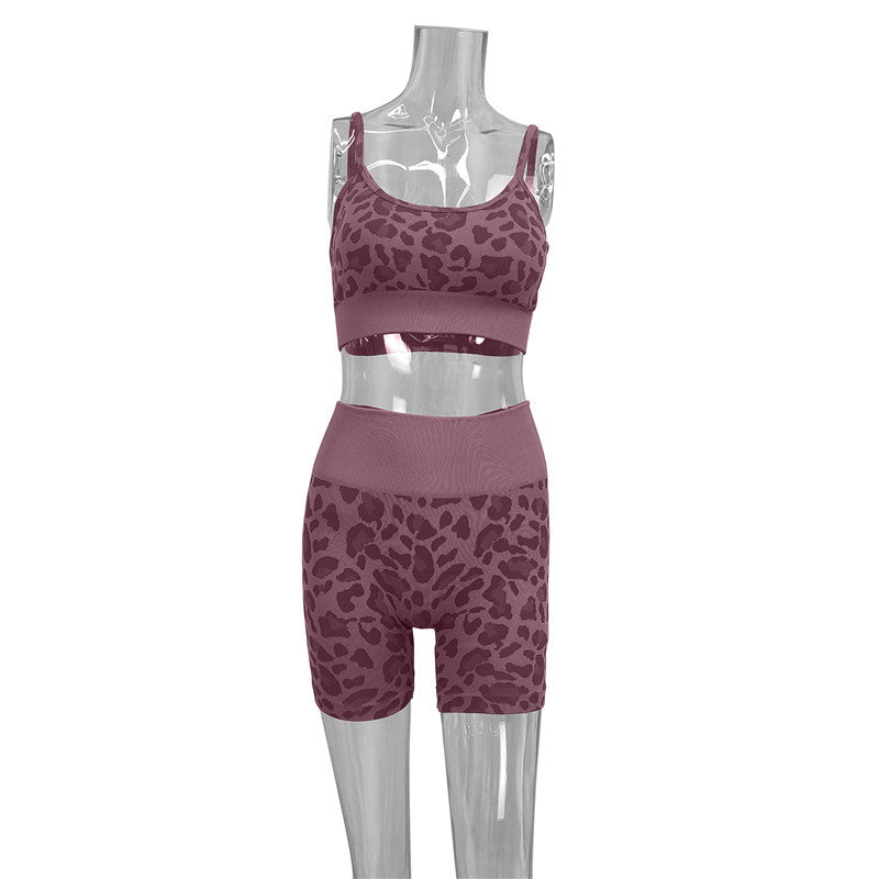 Leopard print multicolor halter lift hip shorts fitness suit 3 colors