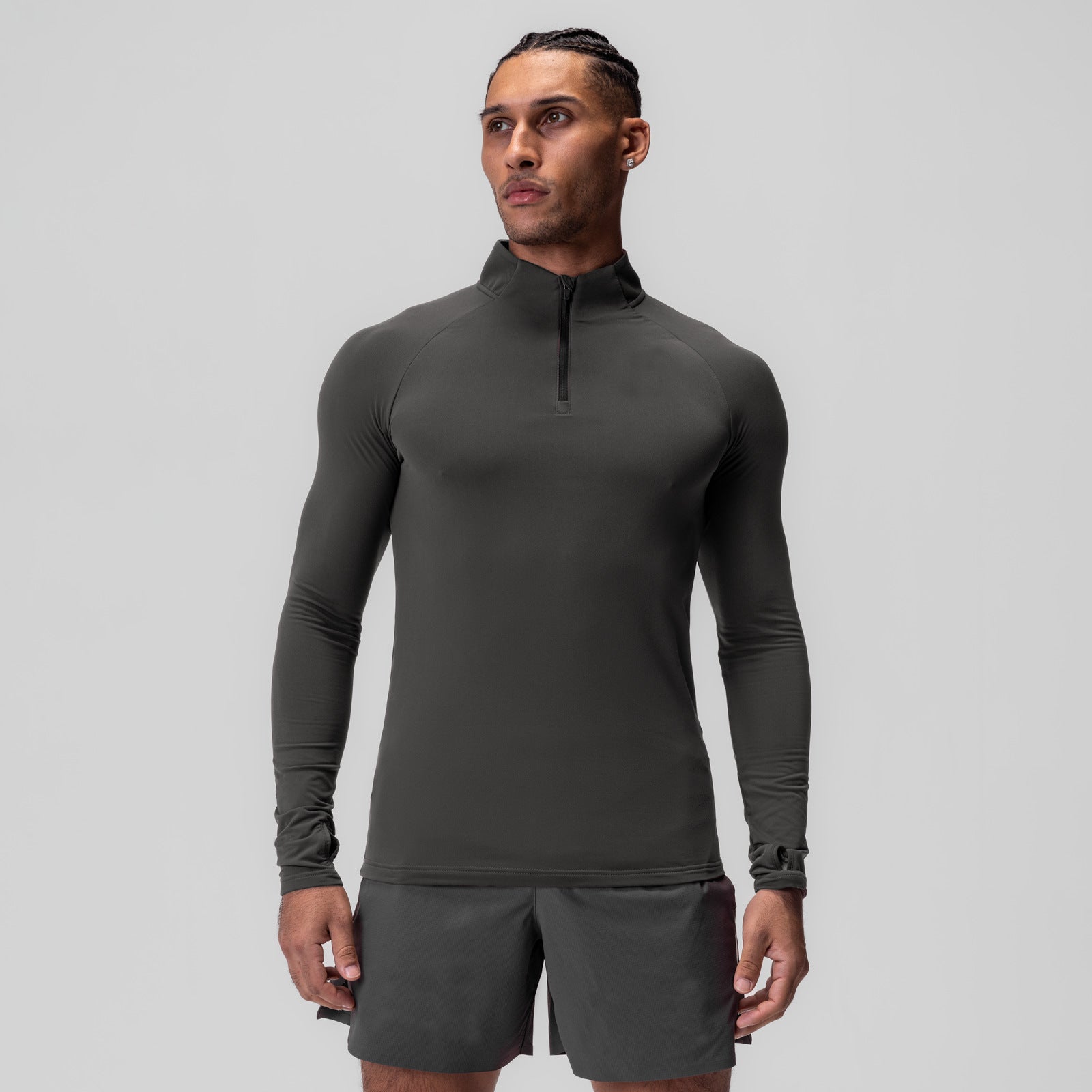 Men's quick-drying half-zip solid color workout high-spring long-sleeved top