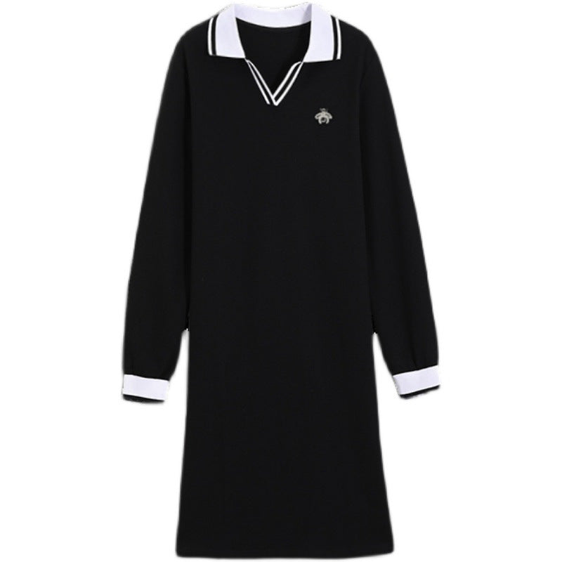 Embroidered slim-fit pullover long-sleeved mid-length golf sports dress