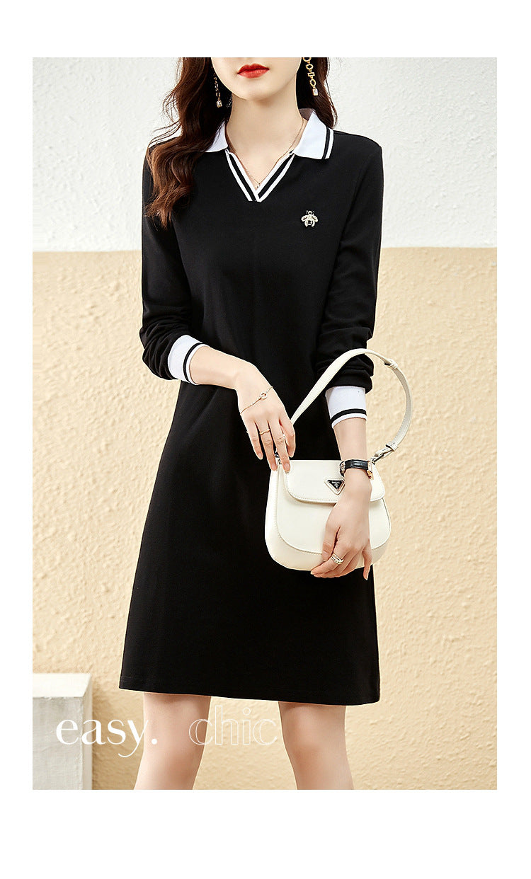 Embroidered slim-fit pullover long-sleeved mid-length golf sports dress