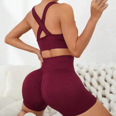 Seamless Gradient Peach Hip Lifting Bra Shorts 2-Piece Suit Yoga Clothes Running Fitness Sports Women