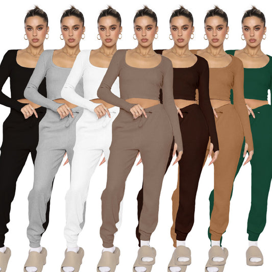 211278U collar pullover long-sleeved two-piece stylish casual pants suit 6 colors