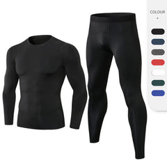 11515+11323Men's quick-drying fitness suit high elastic tight training long-sleeved trousers sportswear two-piece set 5 colors