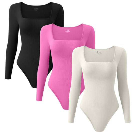 Shapewear with square neck and long sleeves 4 colors