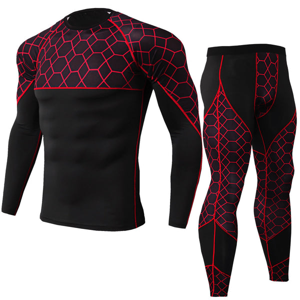 Men's PRO Tight-fitting Fitness Sports Training Clothes Elastic Quick-drying Suit Long Sleeves + rousers