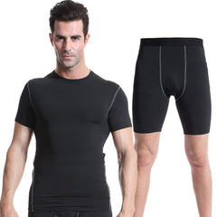 1003+1004 Men's PRO Tight Training Clothes Sports Fitness Suit Perspiration Quick-drying Short Sleeves + Shorts 6 Colors