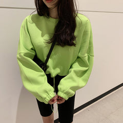 Spring and autumn new 2023 fashion bright color chic style drawstring waist simple casual sports all-match short sweater 3 colors