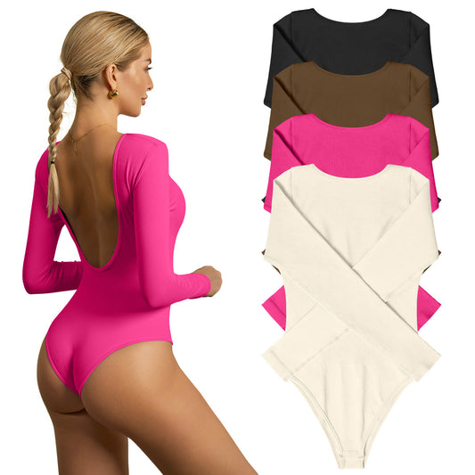 Backless solid color long-sleeved bodysuit 4 colors