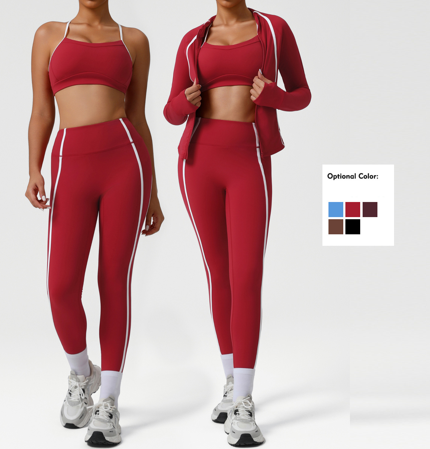 High waist sports suit female autumn clash color beauty back nude feeling tight pants suit running fitness yoga suit