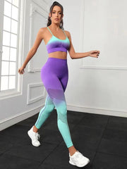 Seamless Gradient Color Fitness Yoga Suit Sports Bra High Waist Hip Lifting Trousers Women 5 Colors