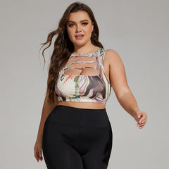 New Plus Size Sports Bra Sexy Print Hollow Fitness Yoga Sports Bra