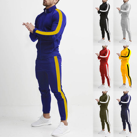 Leisure sports suit color matching style men's personalized hooded trendy sports suit 7 colors