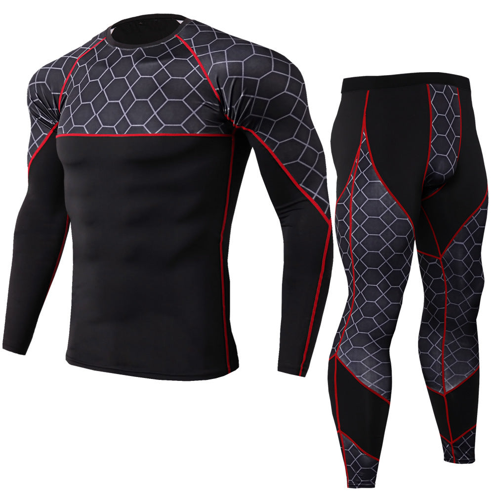 Men's PRO Tight-fitting Fitness Sports Training Clothes Elastic Quick-drying Suit Long Sleeves + rousers