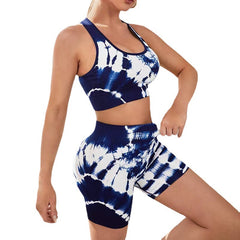 Seamless Tie Dye Fitness Yoga Set Sports Bra High Waist Hip Lifting Shorts Women 4 Colors