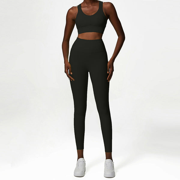 Three-dimensional Striped Tight-fitting Yoga Suit Female Large Size Strong Support Sports Fitness Suit Two-piece Suit 5 Colors