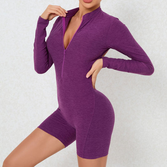 Open-neck backless long-sleeved jumpsuit 3colors