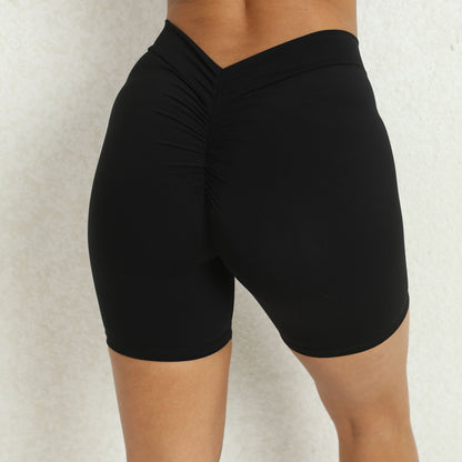 Back Waist Deep V-shaped Wrinkle Tight Hip Yoga Shorts New Style No Embarrassment Line Peach Hip Fitness Shorts 15 Colors