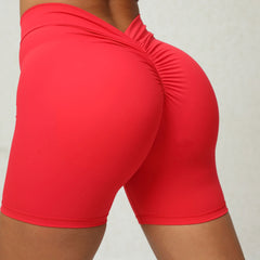 Back Waist Deep V-shaped Wrinkle Tight Hip Yoga Shorts New Style No Embarrassment Line Peach Hip Fitness Shorts 15 Colors