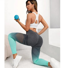 Ombre hollow out tummy control sports leggings 2 colors