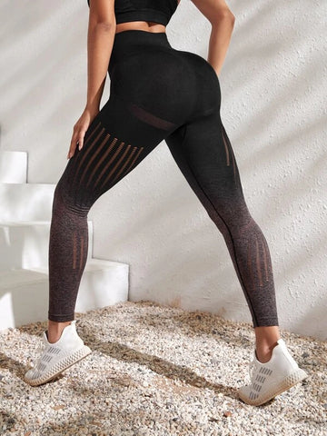 Ombre Yoga Leggings Tummy Control Athletic Tights With Hollow Out 4 Colors