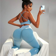 Outdoor leggings fitness peach hip high waist tight bra trousers two-piece set of 10 colors