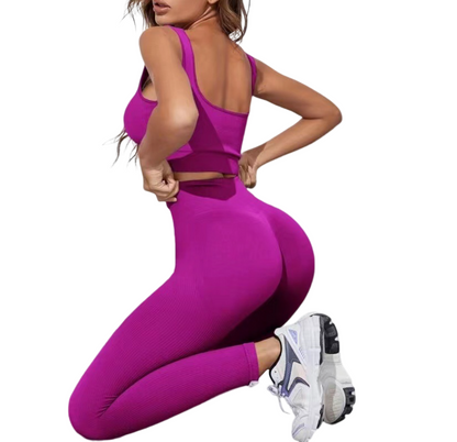 2pcs Seamless High Stretch Yoga Set Tracksuit Gym Set Ribbed Tank Top Tummy Control Leggings 12 Colors
