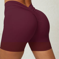 Back Waist Deep V-shaped Wrinkle Tight Hip Yoga Shorts New Style No Embarrassment Line Peach Hip Fitness Shorts 15 Colors