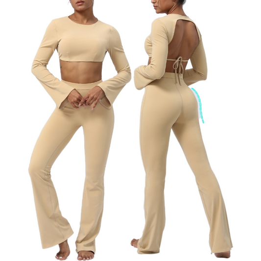 Quick drying naked backless fitness two-piece bell bottoms 5 colors