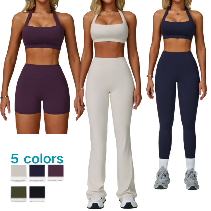 Backless yoga suit neck tight quick dry fitness suit high intensity exercise suit  3091
