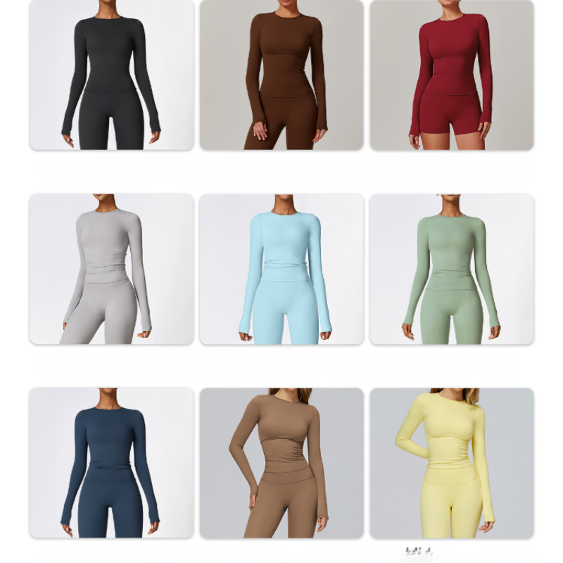 Winter brushed long-sleeved yoga wear, high-intensity fitness wear,running top 8519