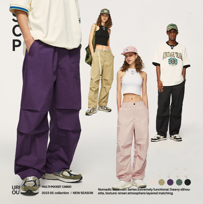 Wide-leg paratrooper pants 2023 spring and summer trendy brand personality pure cotton two-wear loose overalls 5 colors