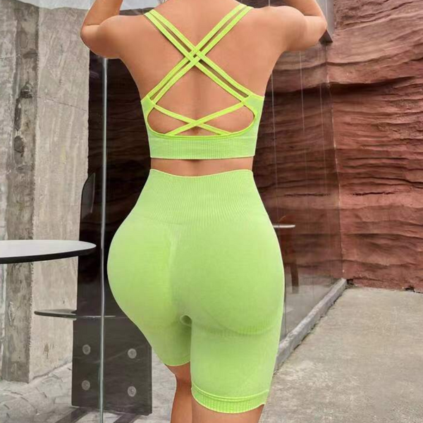 Seamless Gradient Peach Hip Lifting Bra Shorts 2-Piece Suit Yoga Clothes Running Fitness Sports Women