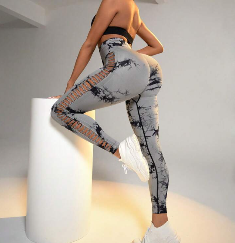 Side cutout tie dye yoga pants high waist and hip lift 7 color