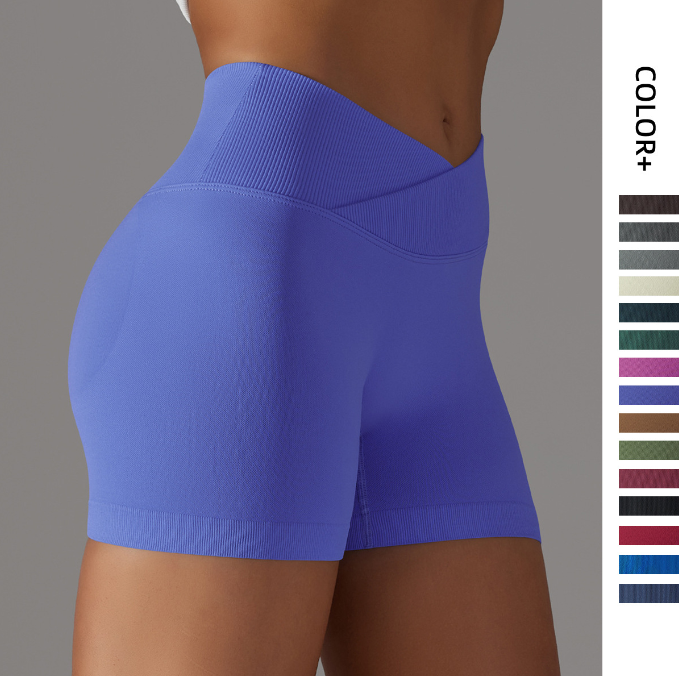 Solid color cross waist peach butt yoga shorts three-quarter pants 15colors