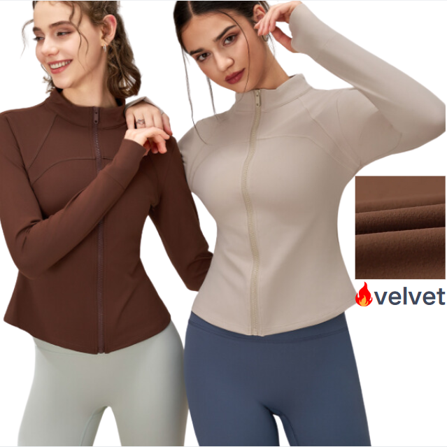 Zipper long sleeve warm fleece yoga jacket